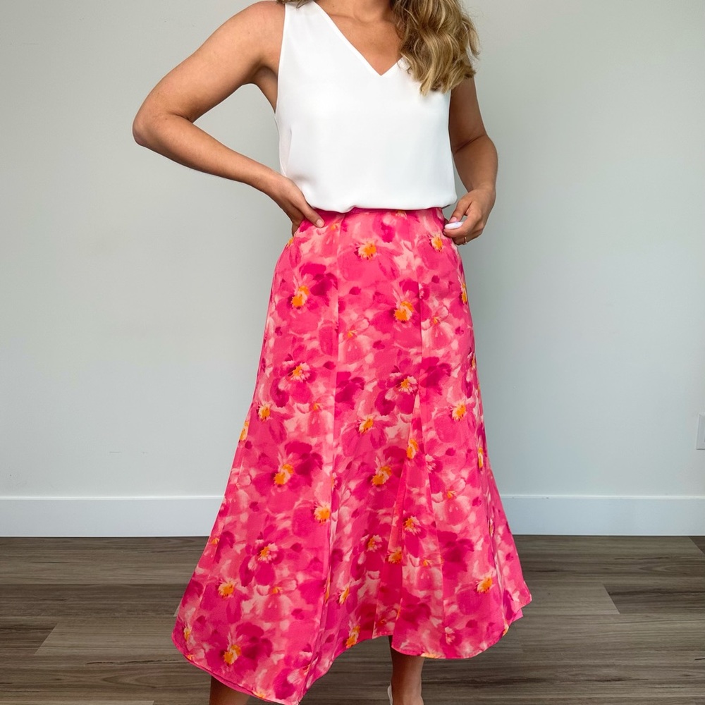 Vintage Liz Claiborne Perfect Pink Floral Midi Skirt (14P)
